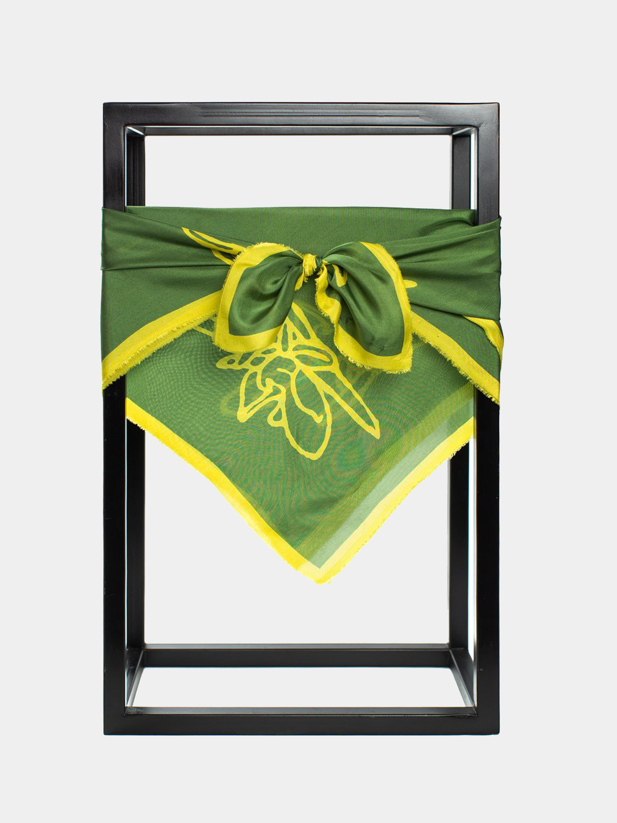 AZIZA CARRÉ FOREST GREEN SILK SCARF