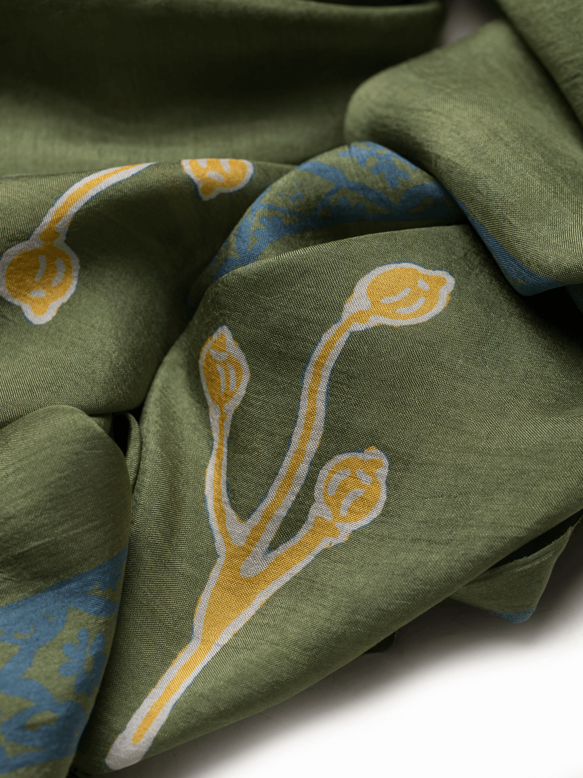 TAHMINA PINE GREEN SILK SCARF - MENZER HAJIYEVA