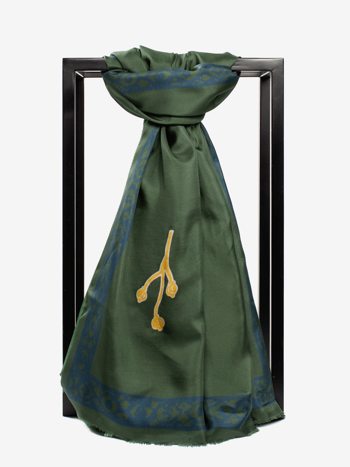 TAHMINA PINE GREEN SILK SCARF - MENZER HAJIYEVA